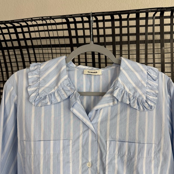 Sandro Ravenne striped frilled-collar cotton-poplin shirt - Picture 4 of 8